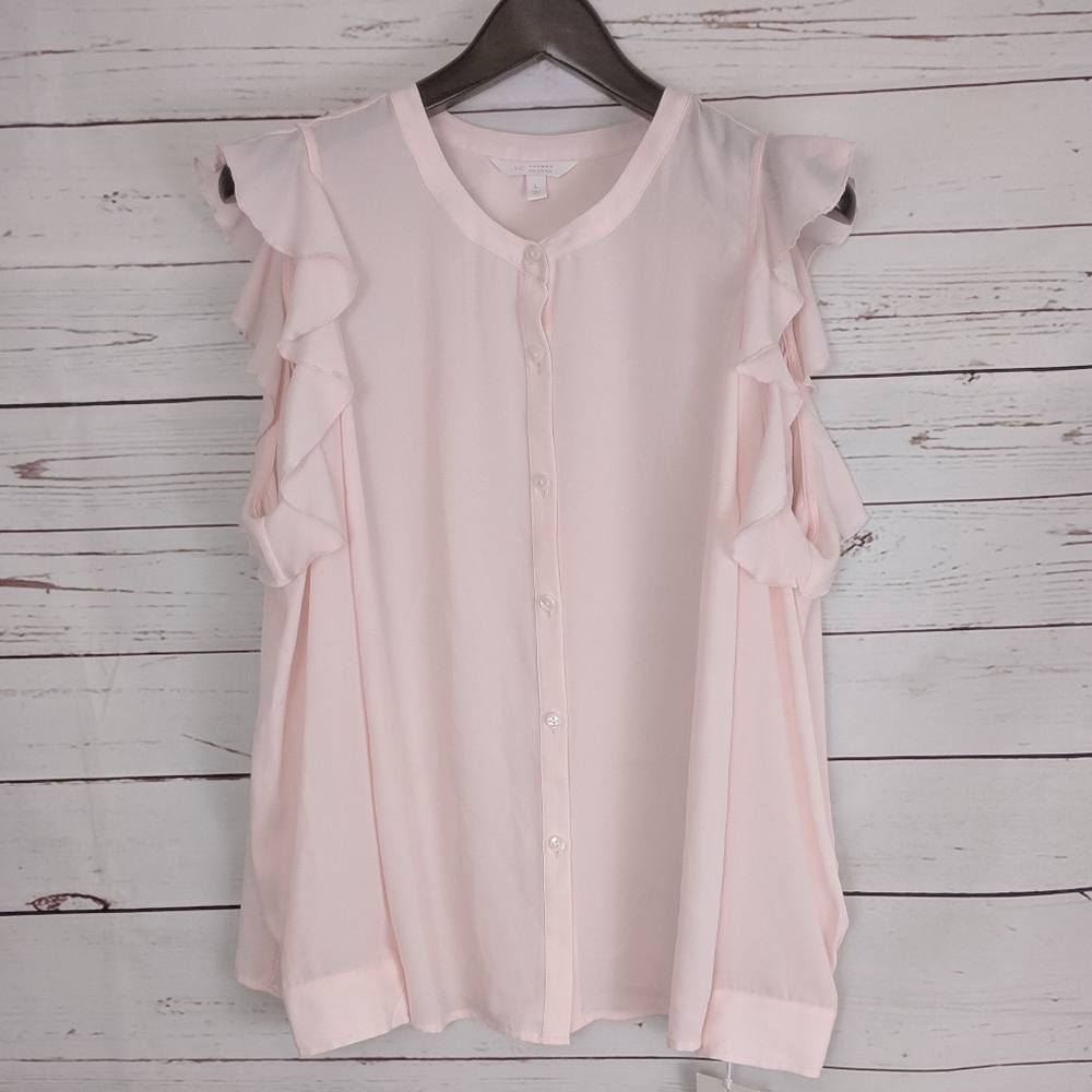 NWT Lauren Conrad Pink Sheer Cold Shoulder Large